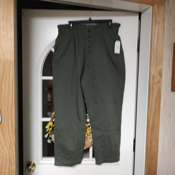 New Time And Tru Green High Rise Relaxed Fit Paperbag Pants Size Women's 16 - Picture 1 of 3
